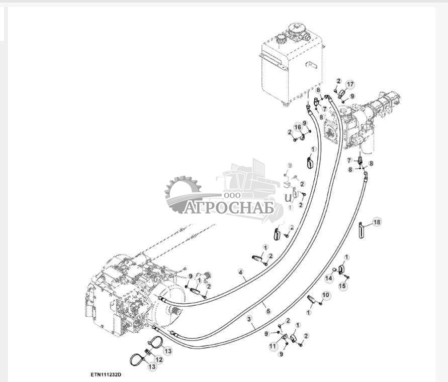 Гидравлические шланги, передний мост, трансмиссия с кнопочным переключением передач, Final Tier 4 